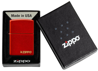 Classic Metallic Red Zippo Logo Windproof Lighter in its packaging.