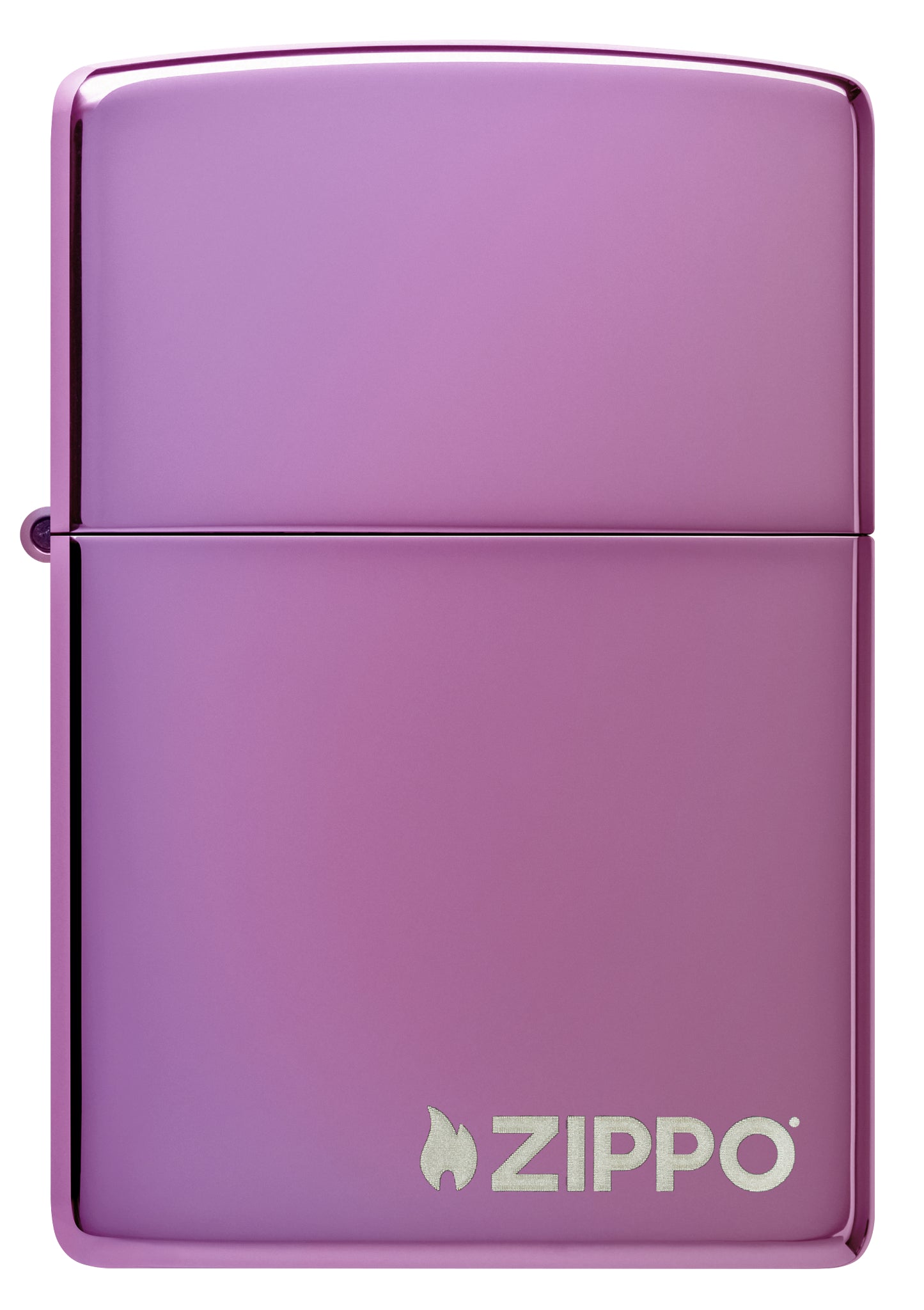 Front view of Classic High Polish Purple Windproof Lighter with Zippo Logo.