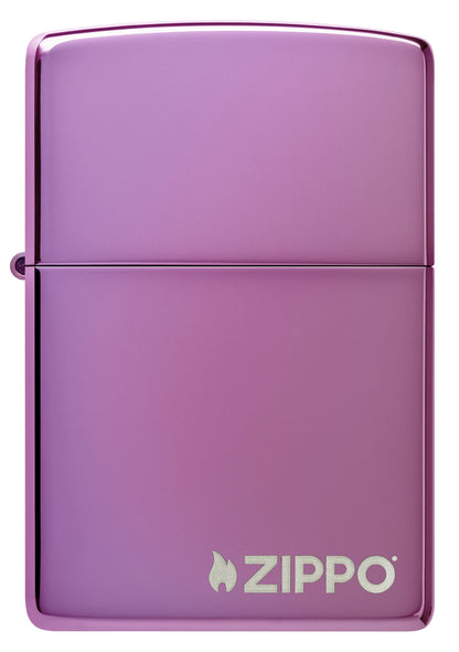 Front view of Classic High Polish Purple Windproof Lighter with Zippo Logo.