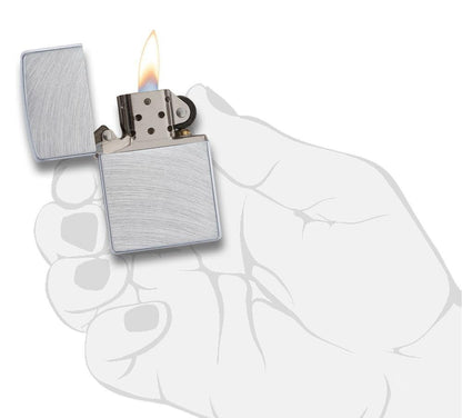 Classic Chrome Arch Windproof Lighter lit in hand
