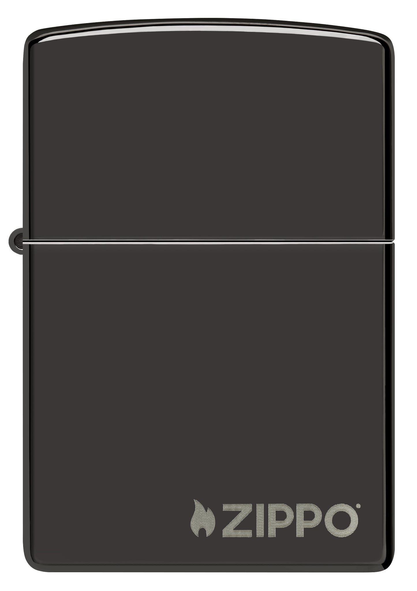 Front view of Classic High Polish Black Zippo Logo Windproof Lighter.