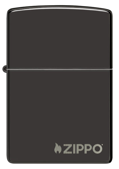 Front view of Classic High Polish Black Zippo Logo Windproof Lighter.