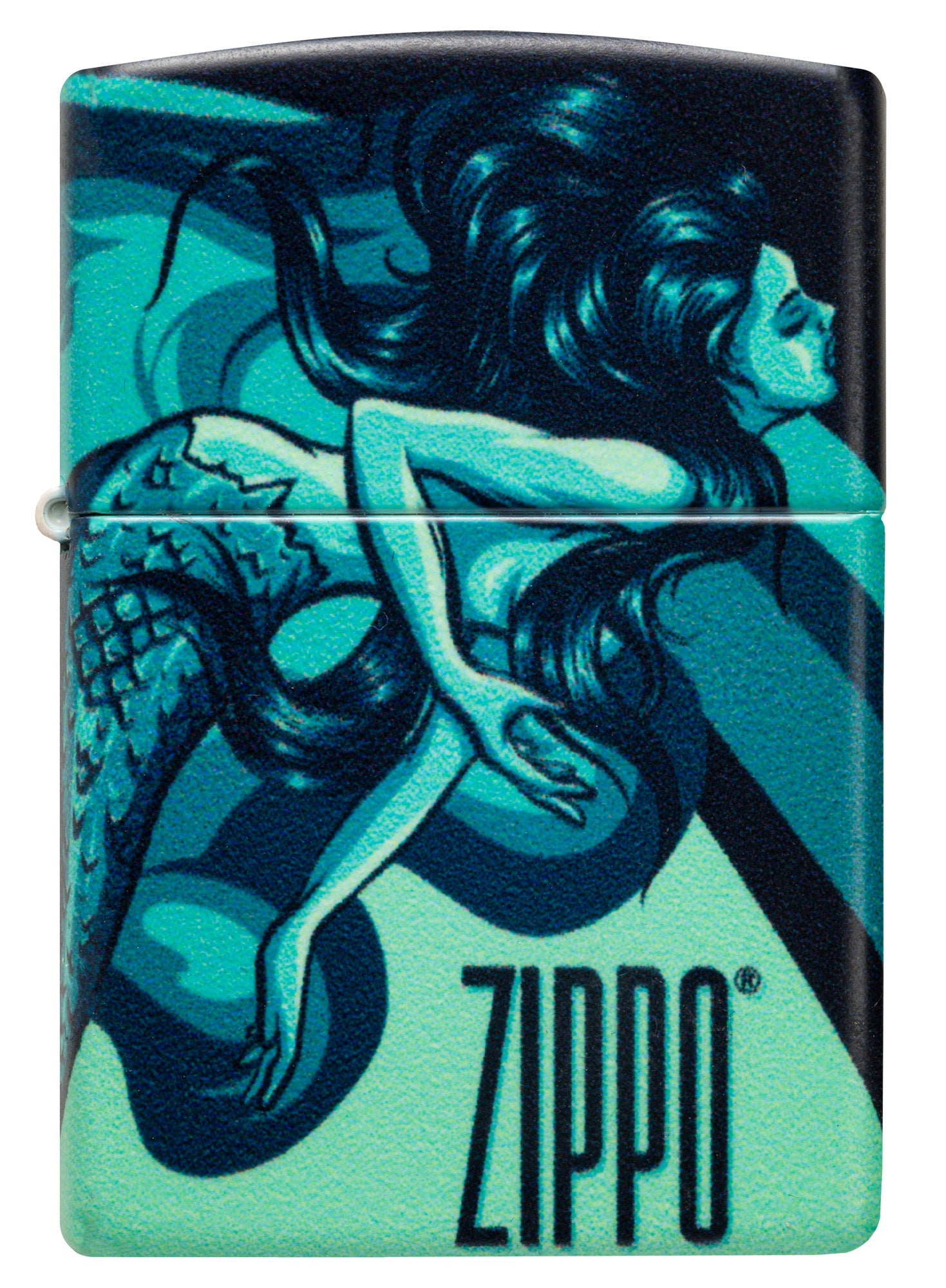 Front shot of Zippo Mermaid Design 540 Color Windproof Lighter.
