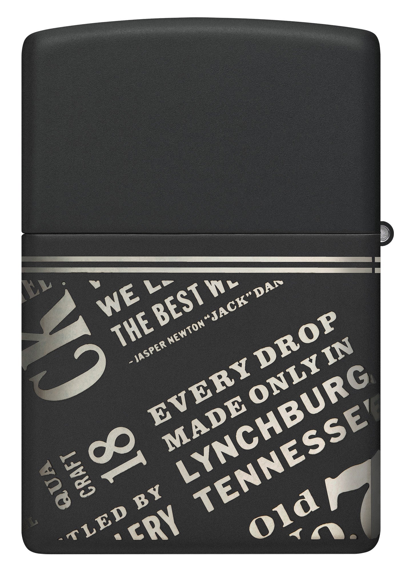 Back view of Zippo Jack Daniel'sÂ® Every Drop Design Regular Media Chrome Black Matte Windproof Lighter.