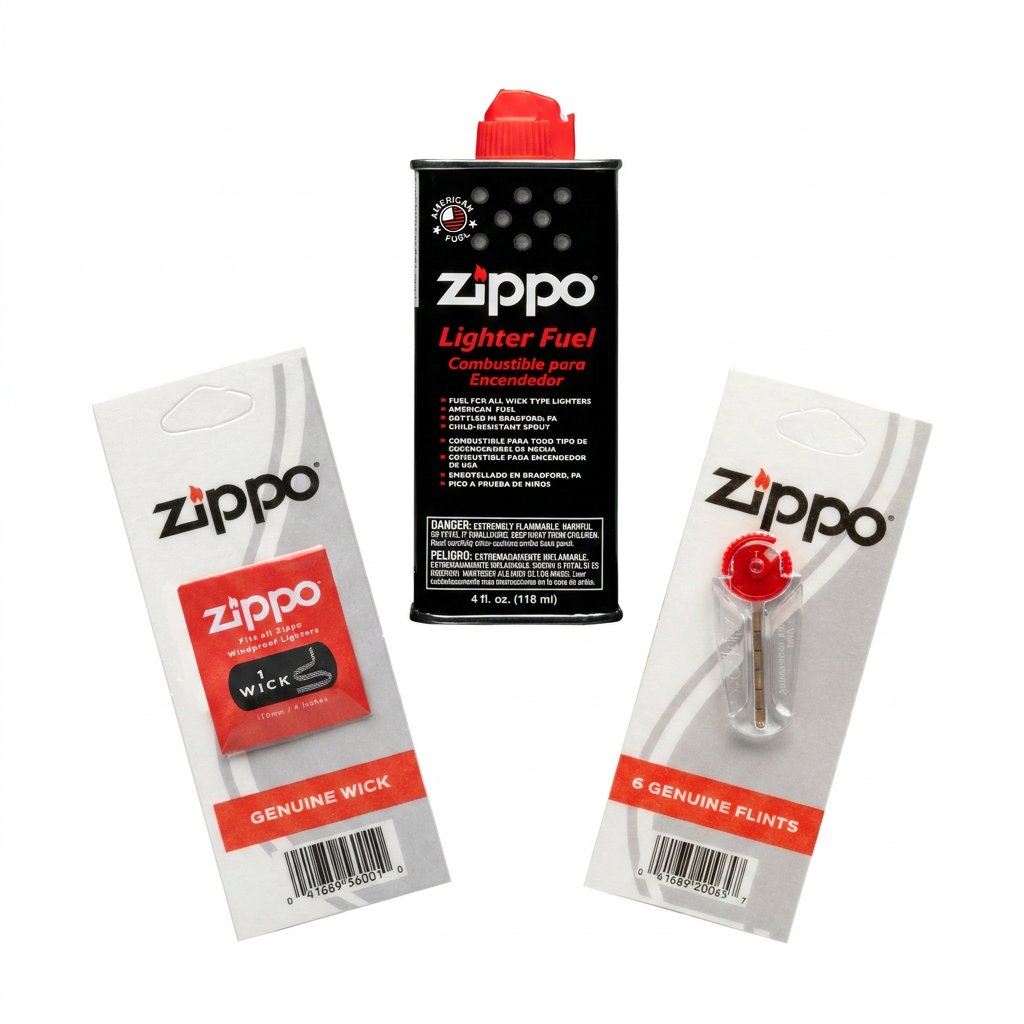 Kit Zippo Completo — Fondo blanco