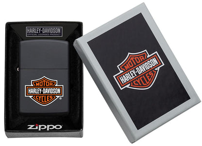 Harley-Davidson Black Matte Windproof Lighter in packaging
