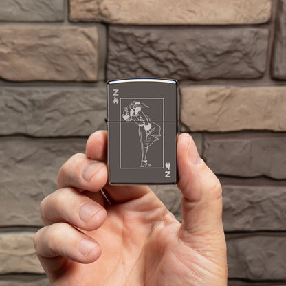 Lifestyle image of Windy Design Card Black IceÂ® Windproof Lighter in hand.
