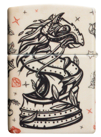 Back view of Zippo Checkmate Design 540 Matte Windproof Lighter.