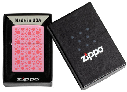Zippo Polka Dot Design Pink Matte Windproof Lighter in its packaging.
